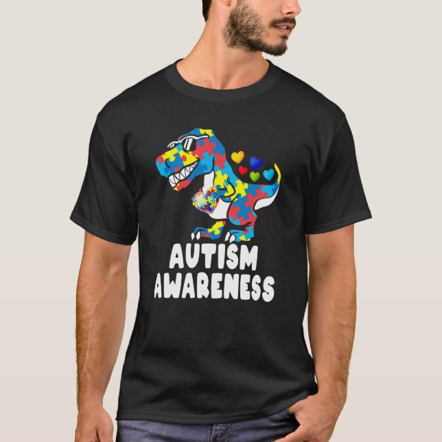 Camiseta Dinosaur Rex Corazón Piezas Rompecabezas Concienci (Anverso)
