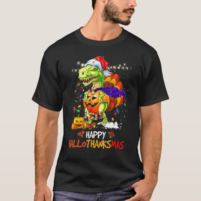 Camiseta Dinosaur Rex Halloween Christmas Happy Hallothanks (Anverso)