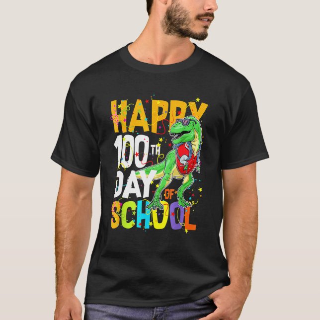 Camiseta Dinosaur Rex Happy 100th Day Of School Dino Kids 1 (Anverso)