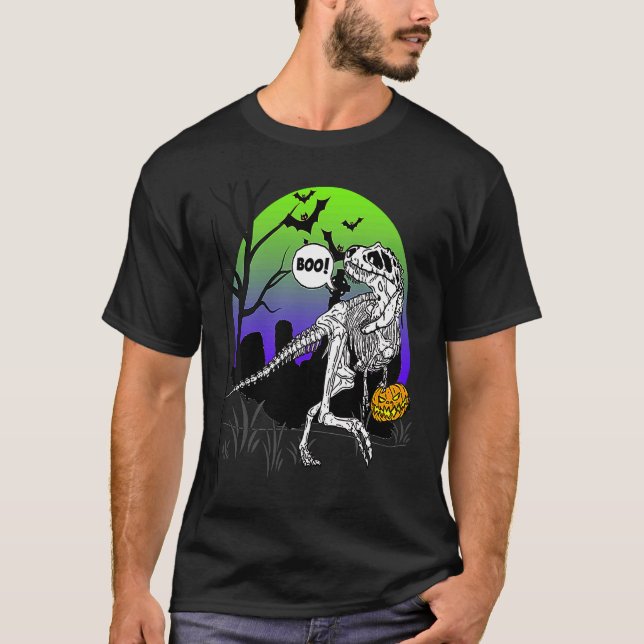 Camiseta Dinosaur Rex Skeleton Scary  Halloween Boys (Anverso)