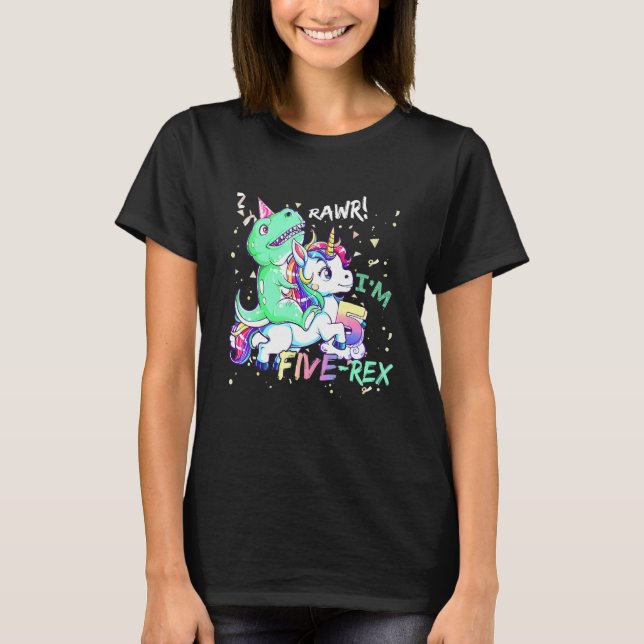 Camiseta Dinosaur Riding Unicorn Funny T Rex 5 Years Old Ki (Anverso)