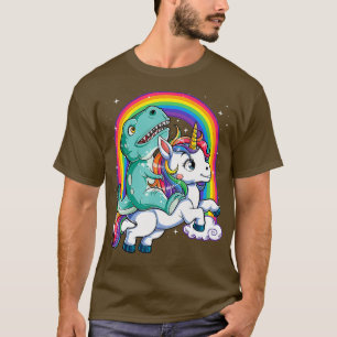 Camiseta Dinosaur Riding Unicorn T Shirt Kids Men Rainbow
