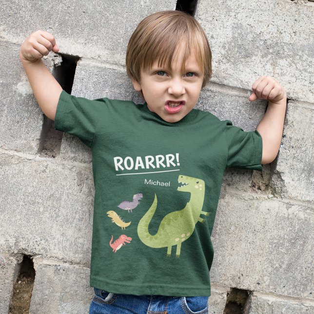 Camiseta Dinosaur Roar Green Monogramando Niño Niño Niño (Subido por el creador)
