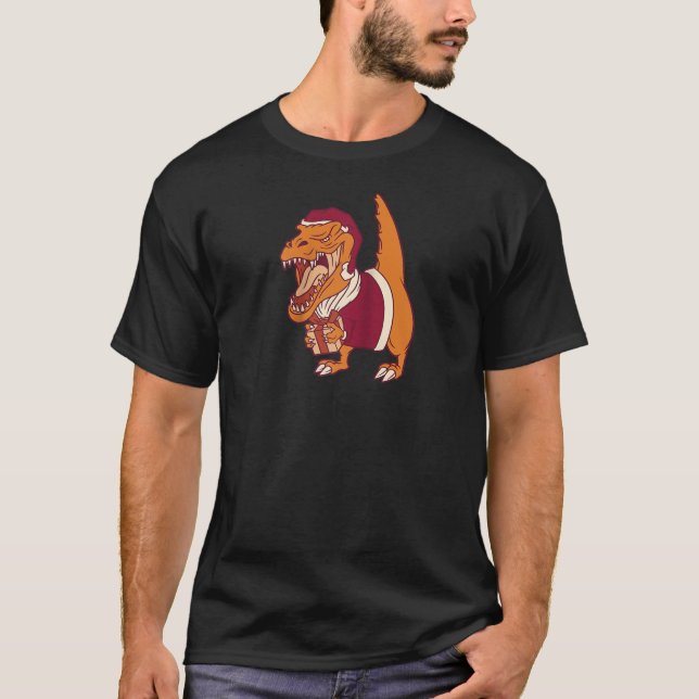 Camiseta Dinosaur Santa Hat Funny Navidades Raglan Béisbol (Anverso)