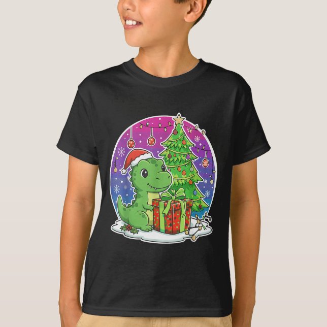 Camiseta Dinosaur Santa Hat Xmas Dinosaur Lover Adults Boy  (Anverso)