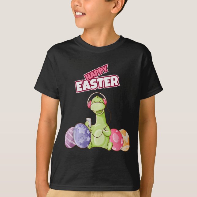 Camiseta Dinosaur Say Happy Easter Premium Tri-blend  (Anverso)