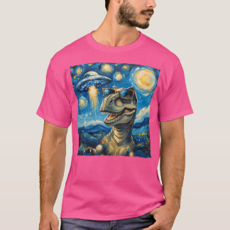 Camiseta Dinosaur Selfie Van Gogh Style Starry Night Alien