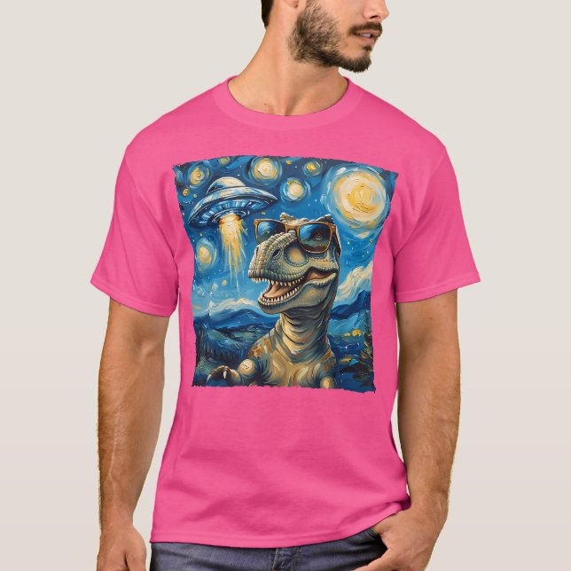 Camiseta Dinosaur Selfie Van Gogh Style Starry Night Alien (Anverso)