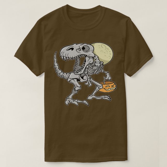 Camiseta Dinosaur Skeleton T re Scary Pumpkin Moon Hallowee (Diseño del anverso)