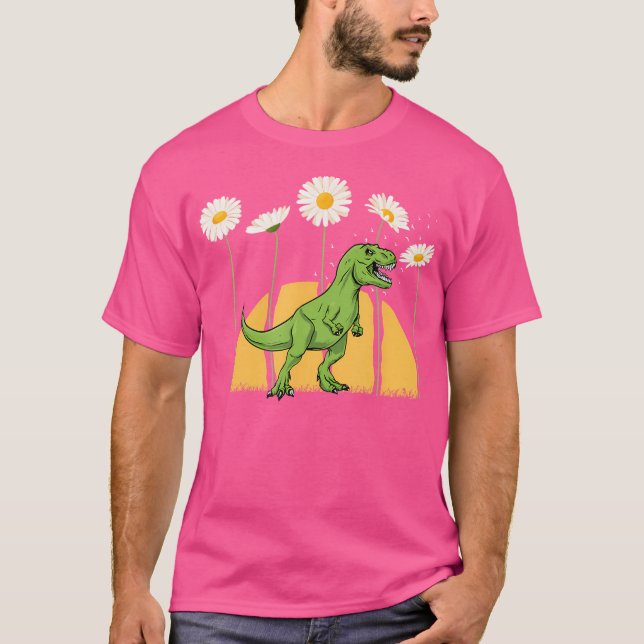 Camiseta Dinosaur Spring Sunset Towering Daisy Flowers Dino (Anverso)