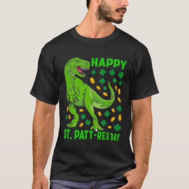 Camiseta Dinosaur St Patricks Day Happy St Pat Trex rex Boy (Anverso)