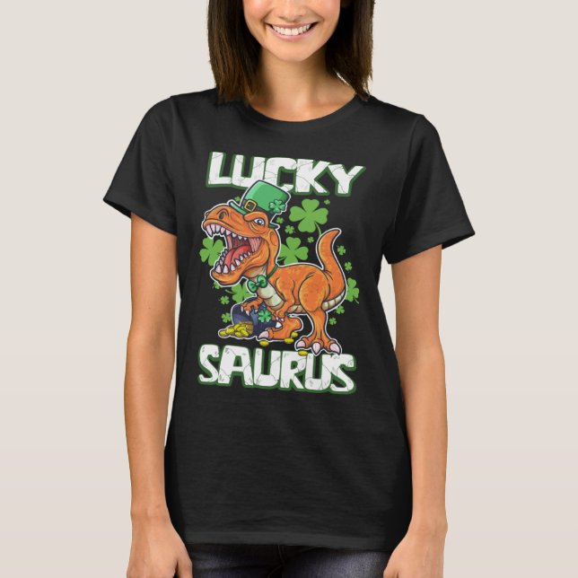 Camiseta Dinosaur St Patrick's Day LUCKY SAURUS T Rex LUCKY (Anverso)