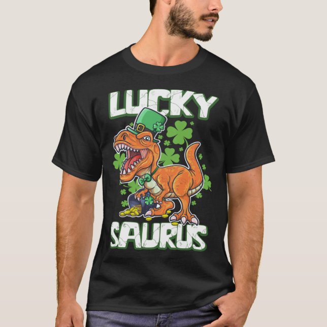 Camiseta Dinosaur St Patrick's Day LUCKY SAURUS T Rex LUCKY (Anverso)