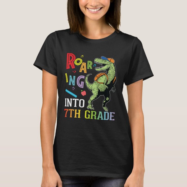 Camiseta Dinosaur Student Roaring Into 7th Grade First Day  (Anverso)