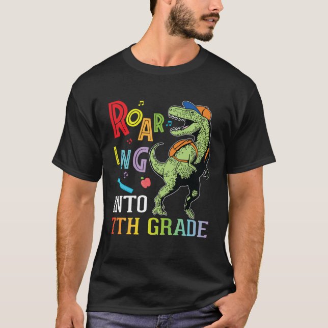 Camiseta Dinosaur Student Roaring Into 7th Grade First Day  (Anverso)