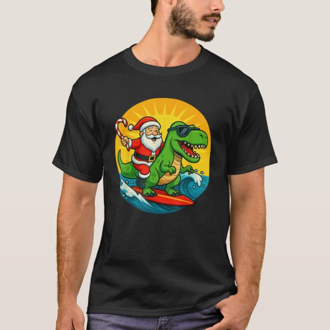 Camiseta Dinosaur Surfs with Santa Kids Christmas in July H (Anverso)