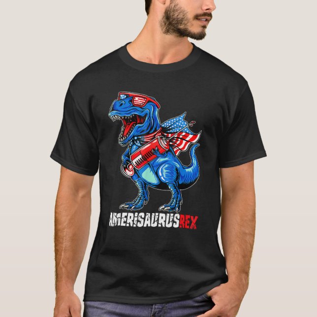 Camiseta Dinosaur T Rex 4th Of July Kids Boys Men Amerisaur (Anverso)