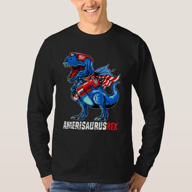 Camiseta Dinosaur T Rex 4th Of July Kids Boys Men Amerisaur (Anverso)