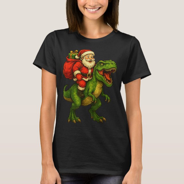 Camiseta Dinosaur T Rex Christmas Santa Dinosaur Xmas Boys  (Anverso)