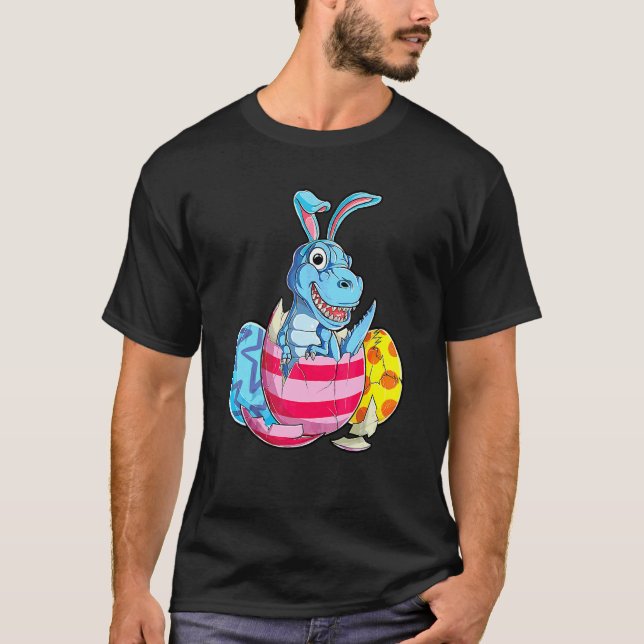 Camiseta Dinosaur T Rex Easter Bunny Eggys Ears Funny Boys  (Anverso)
