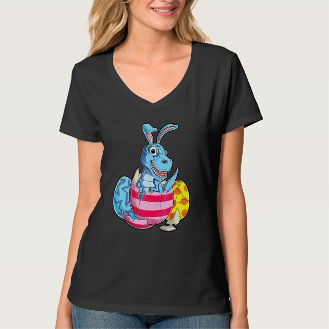 Camiseta Dinosaur T Rex Easter Bunny Eggys Ears Funny Boys  (Anverso)