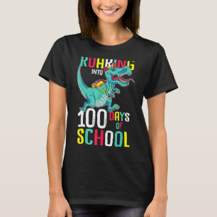 Camiseta Dinosaur T-Rex Feliz 100° Día de Niños Dinos Escol