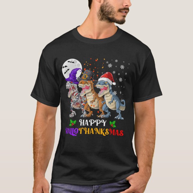 Camiseta Dinosaur T Rex Happy Hallothanksmas (Anverso)
