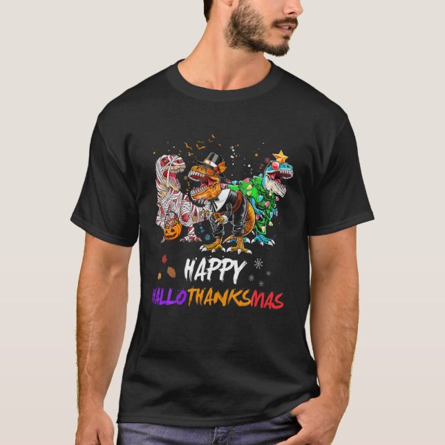 Camiseta Dinosaur T Rex Happy Hallothanksmas Halloween Kids (Anverso)