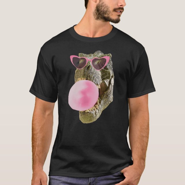 Camiseta Dinosaur T-Rex Pink Bubble Gum Heart Sunglasses (Anverso)