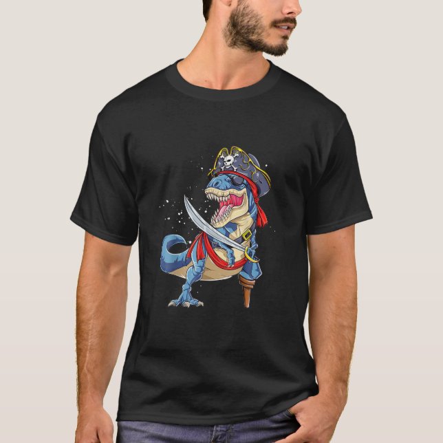 Camiseta Dinosaur T Rex Pirate Jolly Roger Halloween (Anverso)