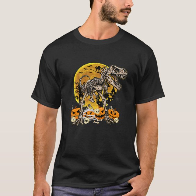 Camiseta Dinosaur T Rex Skeleton Pumpkin divertida Hallowee (Anverso)