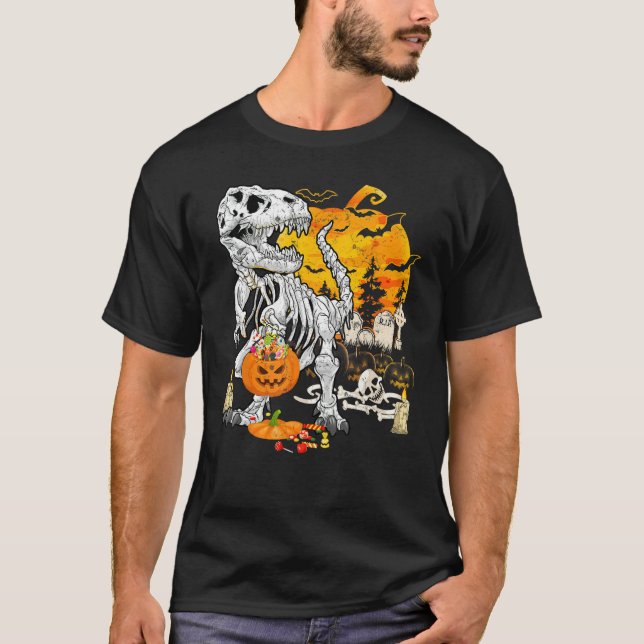 Camiseta Dinosaur T Rex Skeleton Pumpkin Funny Halloween Co (Anverso)