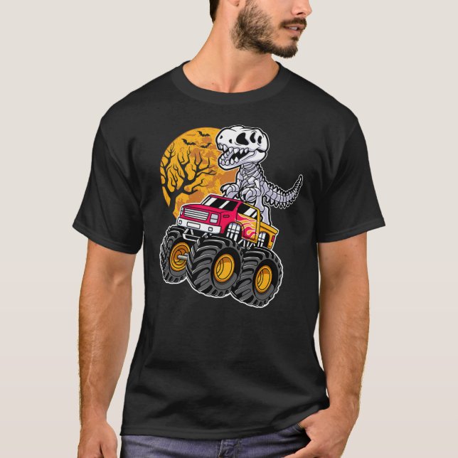 Camiseta Dinosaur T Rex Skeleton Riding Monster Truck Boys  (Anverso)
