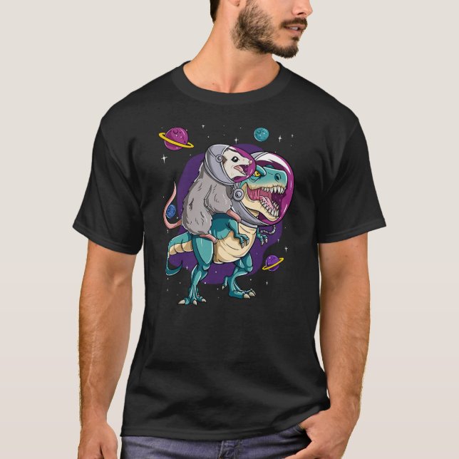 Camiseta Dinosaur T Rex Space Planets Sparkles Possum (Anverso)