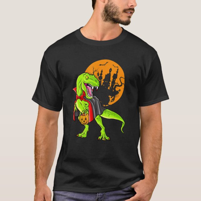 Camiseta Dinosaur T Rex Vampire Halloween Candy Pumpkin (Anverso)