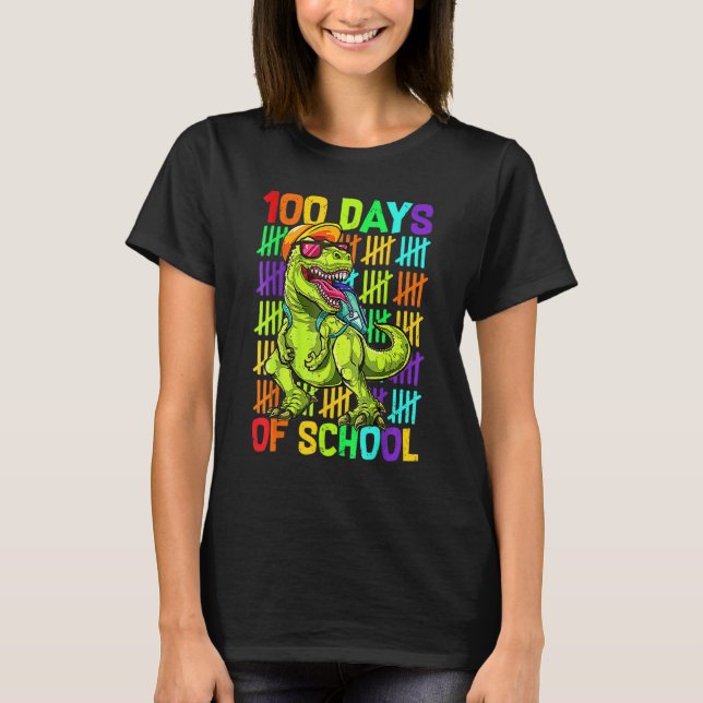 Camiseta Dinosaur Trex Happy 100th Day Of School  Boys Kids (Anverso)