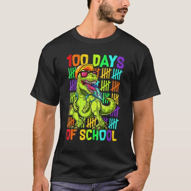 Camiseta Dinosaur Trex Happy 100th Day Of School  Boys Kids (Anverso)