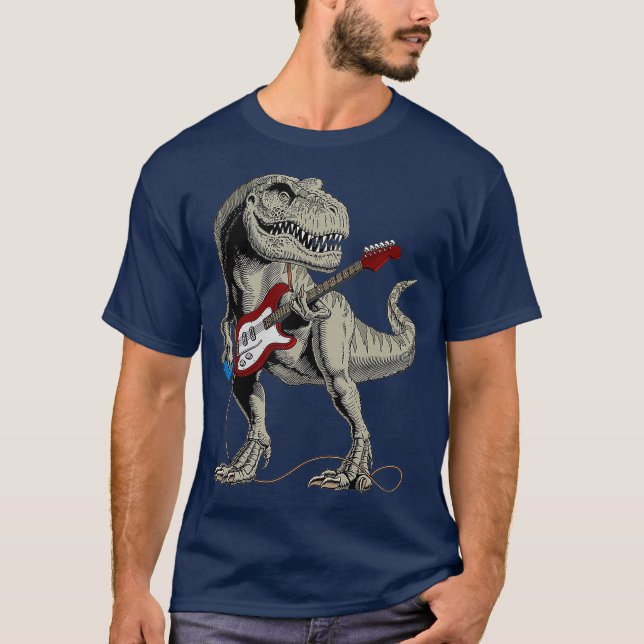 Camiseta Dinosaur TRex Jugando Tee de regalo de guitarra de (Anverso)