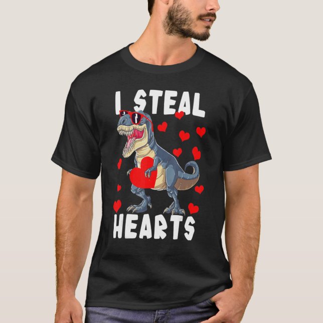 Camiseta Dinosaur Valentines Day I Steal Hearts Rex Love (Anverso)