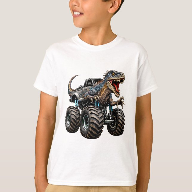 Camiseta Dinosaur Velociraptor Monster Truck (Anverso)