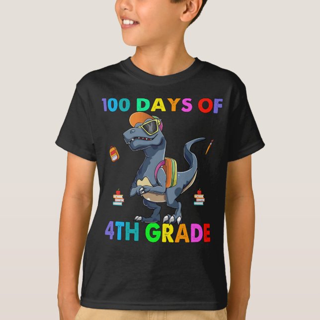 Camiseta Dinosaurio 100 días de cuarto grado (Anverso)