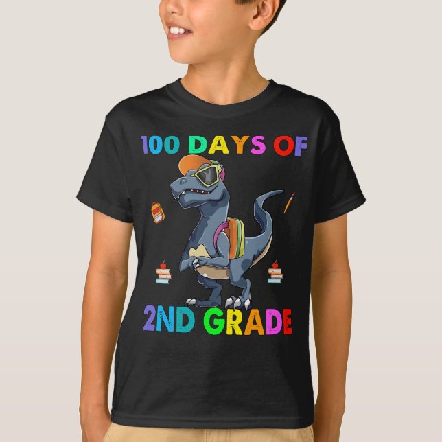 Camiseta Dinosaurio 100 días de segundo grado (Anverso)