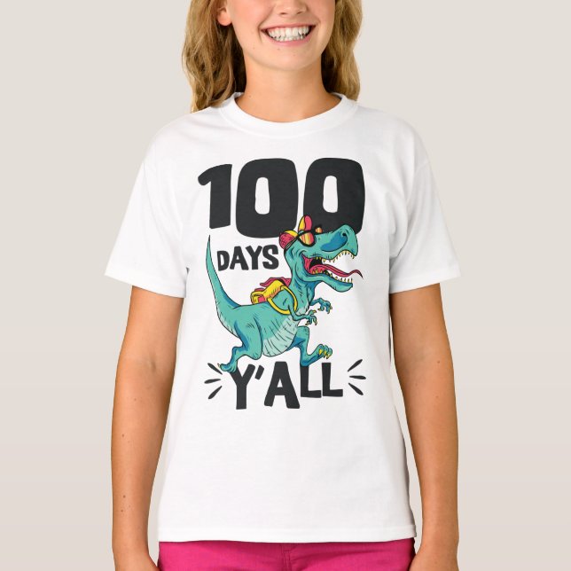 Camiseta Dinosaurio 100 días y todo T-Rex divertido 100 día (Anverso)