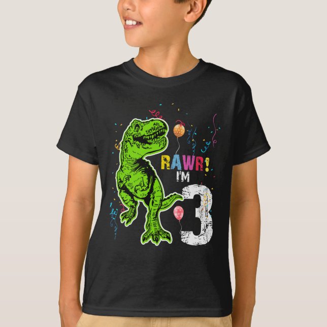 Camiseta Dinosaurio 3 cumpleaños T-Rex (Anverso)