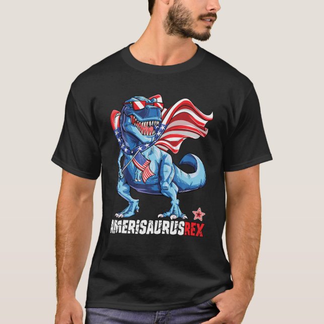 Camiseta Dinosaurio 4 De Julio Amerisaurus T Rex Gracioso R (Anverso)
