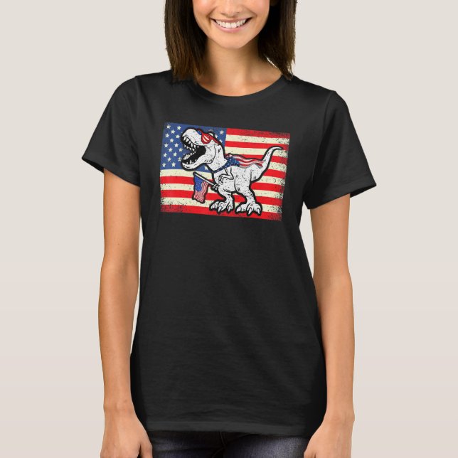 Camiseta Dinosaurio 4 De Julio Niños Amerisaurus Rex (Anverso)