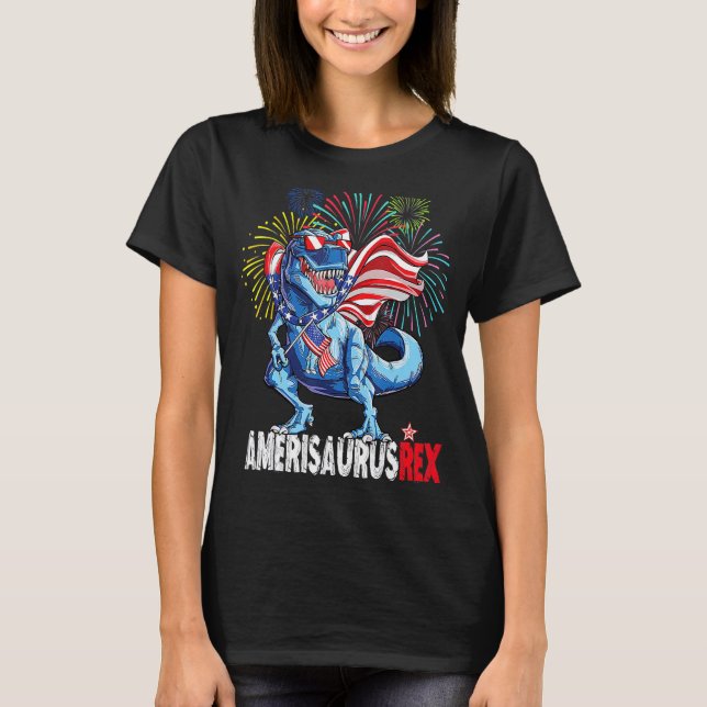 Camiseta Dinosaurio 4 De Julio Niños Amerisaurus Rex (Anverso)