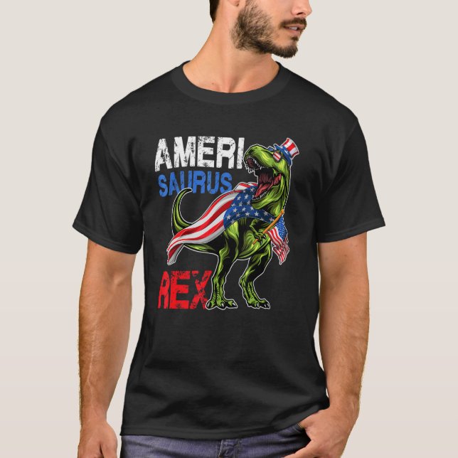 Camiseta Dinosaurio 4 De Julio Niños Hombres Amerisaurus Re (Anverso)