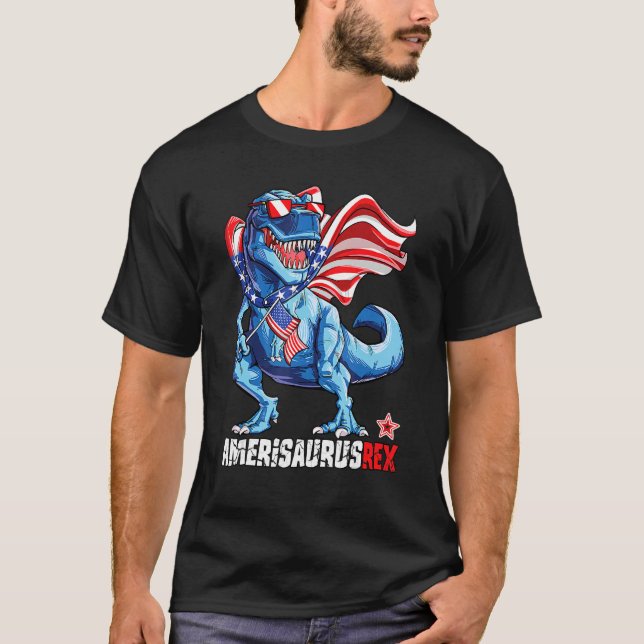 Camiseta Dinosaurio 4 De Julio Niños Hombres Amerisaurus Re (Anverso)