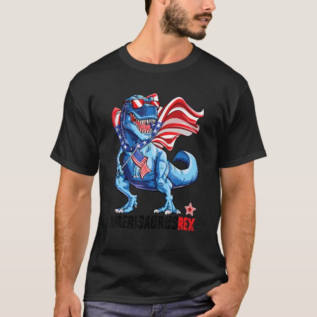 Camiseta Dinosaurio 4 De Julio Rex Amerisaurus American Fla (Anverso)